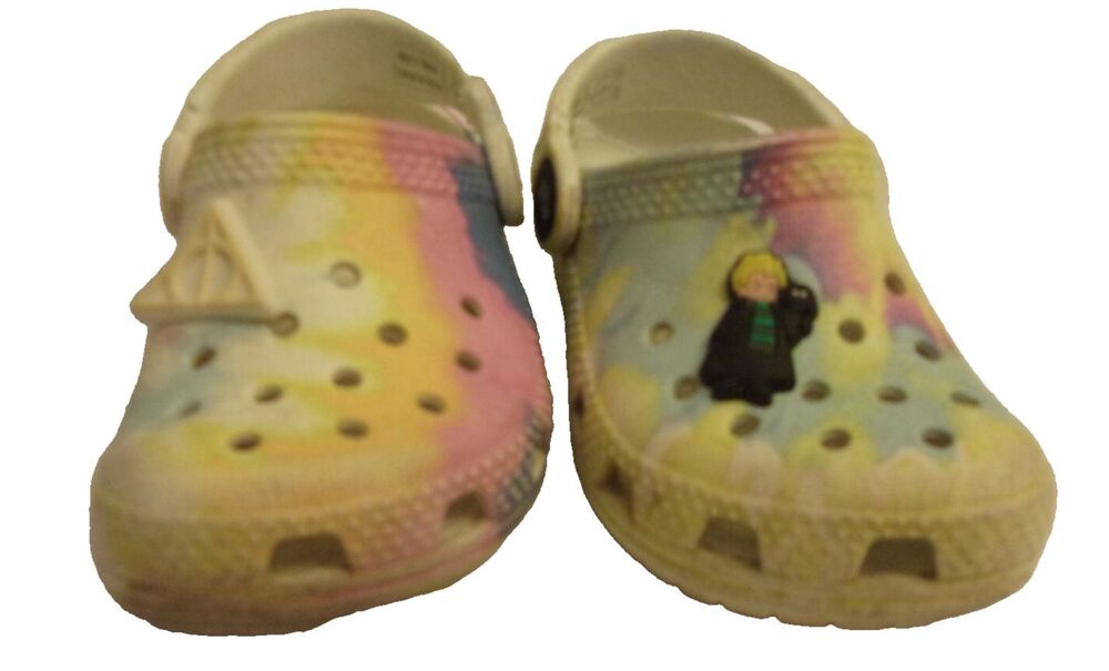 Crocs Girls Toddlers Tye Dye Shoes  Sz. 6 Two Jibbitz Draco Malfoy Harry Potter